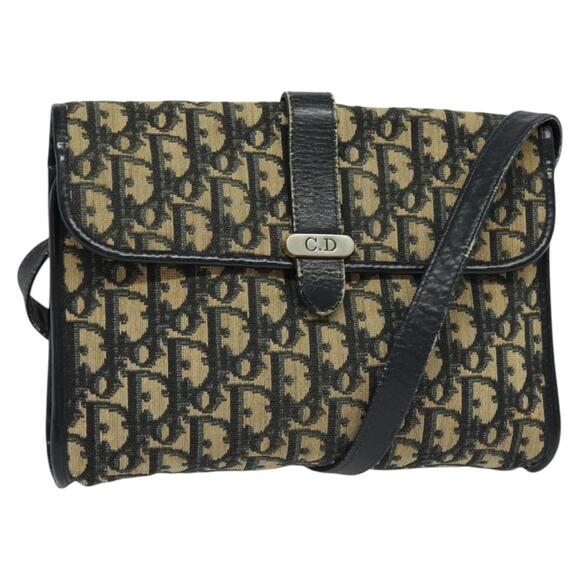 DIOR Trotter Canvas Shoulder Bag Navy Gold - Picture 1 of 16